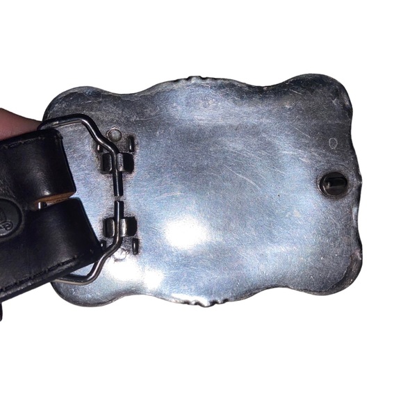 Vintage Justin Tooled Leather Belt Mens Size 38 Buckle Native American Buffalo - Picture 10 of 13